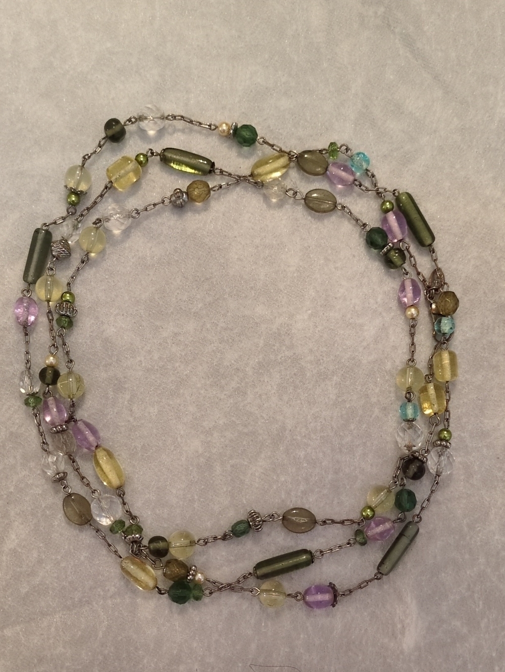 Lia Sophia Long Beaded Necklace Silver Green Pink Yellow